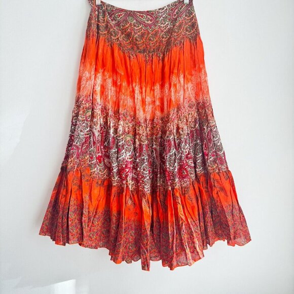 Vintage Zara TRF Ethnic Batik Boho Print Sequin Detail Midi Skirt M - Picture 7 of 7